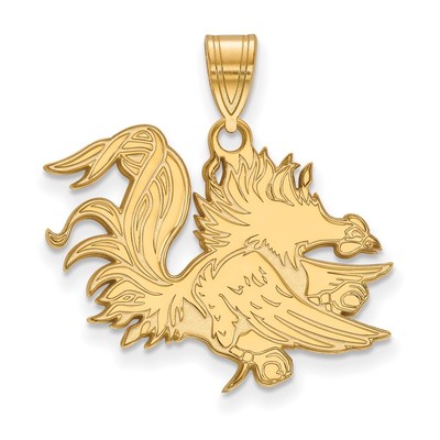 Sterling Silver Gold-plated LogoArt University of South Carolina Gamecock Large Pendant