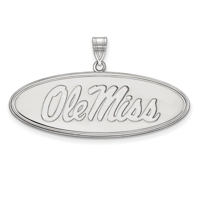 Sterling Silver Rhodium-plated LogoArt University of Mississippi Ole Miss Large Oval Pendant