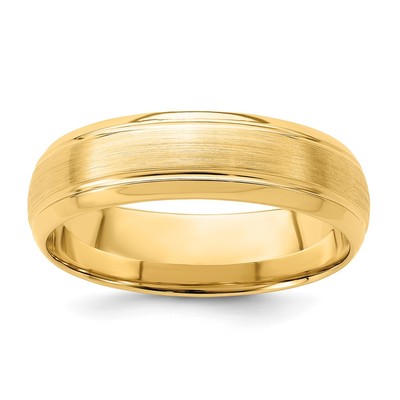 14k Yellow Gold 6mm Heavyweight Comfort Fit Brushed Satin Line Edge Wedding Band Size 8.5