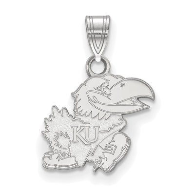 Sterling Silver Rhodium-plated LogoArt University of Kansas Jayhawk Small Pendant