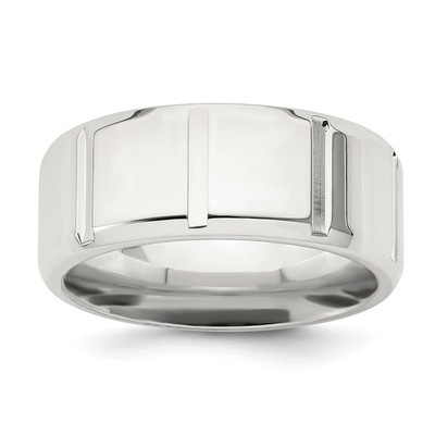 Sterling Silver 8mm Polished Flat Notched Beveled Edge Fancy Band Size 11.5