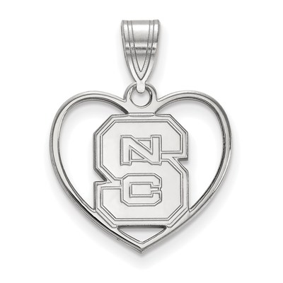 Sterling Silver Rhodium-plated LogoArt North Carolina State University N-C-S Heart Pendant