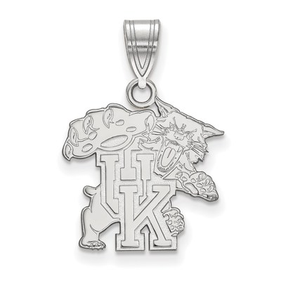 Sterling Silver Rhodium-plated LogoArt University of Kentucky U-K Wildcat Medium Pendant