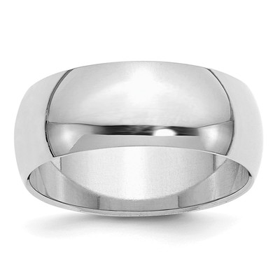 Sterling Silver Rhodium-plated 8mm Half-Round Band