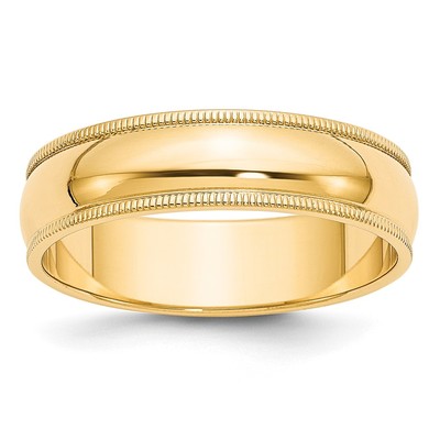10k Yellow Gold 6mm Milgrain Half Round Wedding Band Size 13.5