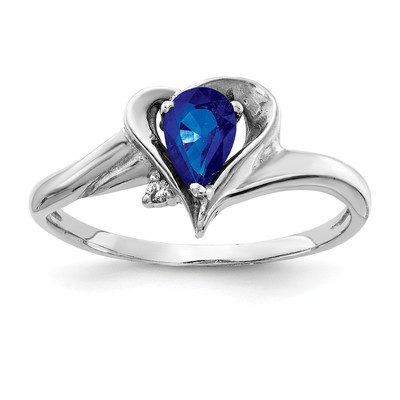14k White Gold 6x4mm Pear Sapphire A Diamond ring