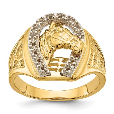 14k Two-Tone Mens Horseshoe with Horse in Center Ring Mounting