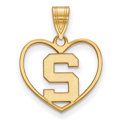 Sterling Silver Gold-plated LogoArt Michigan State University Letter S Heart Pendant