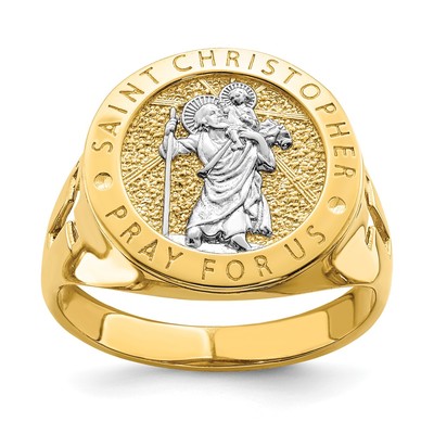 14K w/Rhodium Saint Christopher Ring