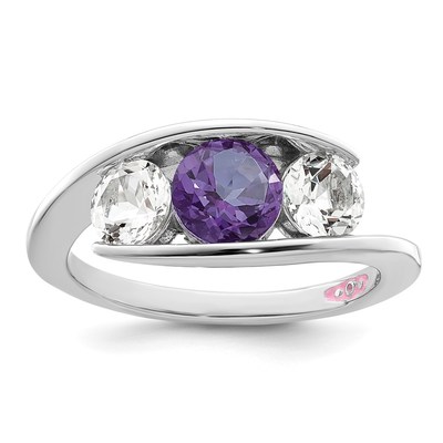 Survivor Collection Sterling Silver Rhodium-plated White and Purple Topaz Journey Ring