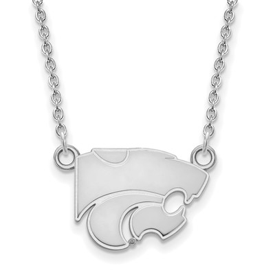 10k White Gold LogoArt Kansas State University Wildcat Small Pendant 18 inch Necklace