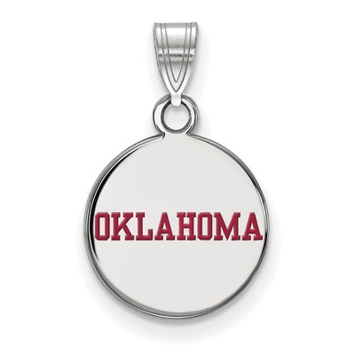 Sterling Silver Rhodium-plated LogoArt University of Oklahoma Small Enameled Disc Pendant