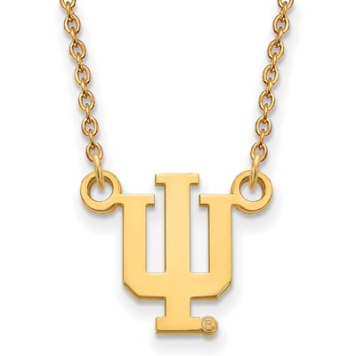 Sterling Silver Gold-plated LogoArt Indiana University I-U Small Pendant 18 inch Necklace