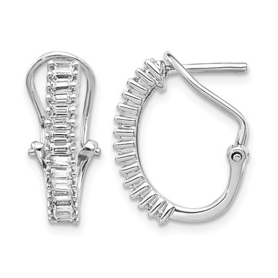 14k White Gold Baguette Diamond Omega Back Hoop Earrings