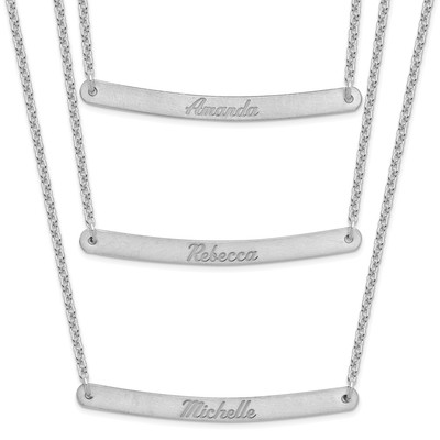Sterling Silver/Rhodium-plated Brushed 3 Chain 3 Bar Necklace