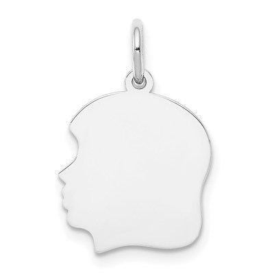 14k White Plain Medium.035 Depth Facing Left Engravable Girl Charm