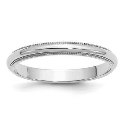 Sterling Silver Rhodium-plated 3mm Half Round Milgrain Size 10.5 Band