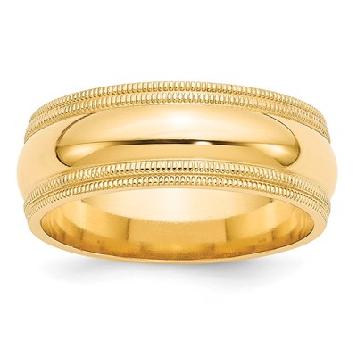 14k Yellow Gold 8mm Double Milgrain Comfort Fit Wedding Band Size 12