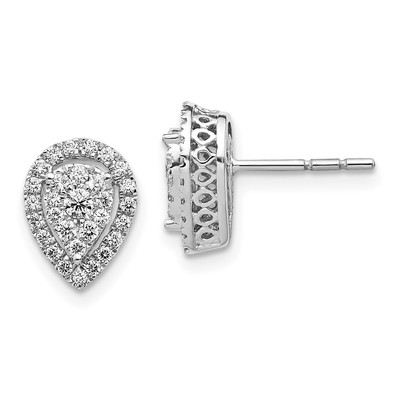 14k White Gold Teardrop Cluster Diamond Post Earrings