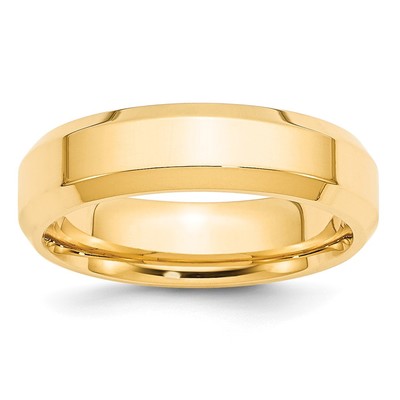 10k Yellow Gold 6mm Beveled Edge Comfort Fit Wedding Band Size 6