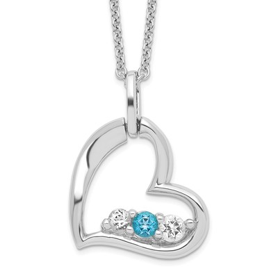 Survivor Collection Sterling Silver Rhodium-plated Clear and Blue Topaz Heart Strength Necklace