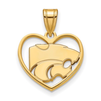 Sterling Silver Gold-plated LogoArt Kansas State University Wildcat Heart Pendant