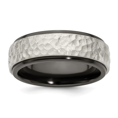 Edward Mirell Black Ti with Hammered Argentium Sterling Silver Center Step Edge 8mm Band