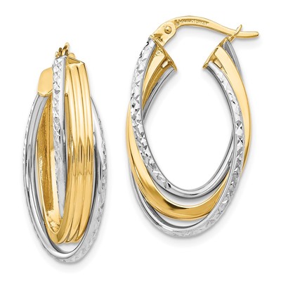 14K Two-tone Polished D/C Hoop Earrings
