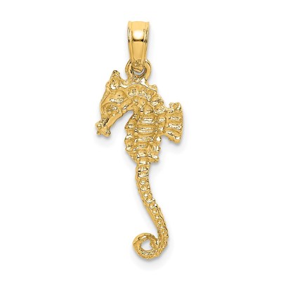 14K 3-D Textured Seahorse with Tail Charm