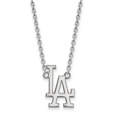 10k White Gold MLB LogoArt Angeles Dodgers Letters L-A Large Pendant 18 inch Necklace