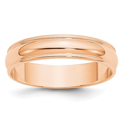 10k Rose Gold 5mm Lightweight Milgrain Half Round Wedding Band Size 4.5