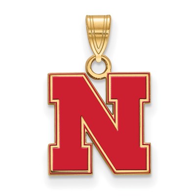 Sterling Silver Gold-plated LogoArt University of Nebraska Letter N Small Enameled Pendant