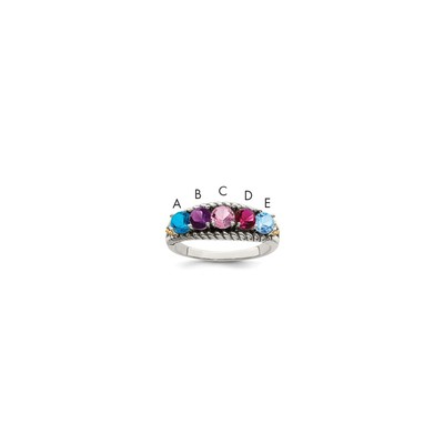 Sterling Silver Antiqued w/14k 5-stone w/Diamond Mother's Ring