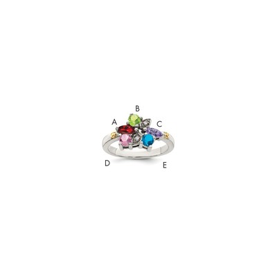 Sterling Silver Antiqued w/14k 5-stone w/Diamond Mother's Ring Semi-Mount