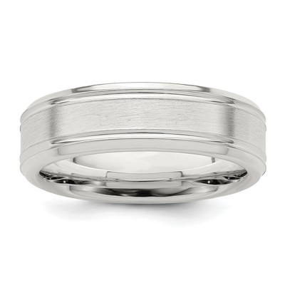Sterling Silver 6mm Brushed Flat Grooved Fancy Band Size 13
