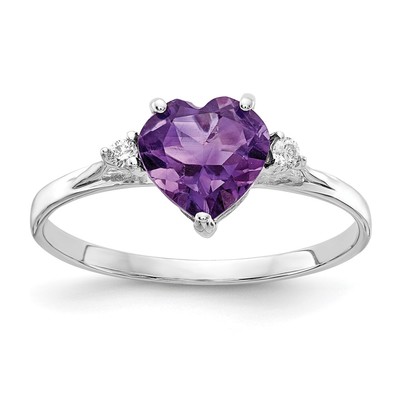 14k White Gold 7mm Heart Amethyst AAA Diamond ring