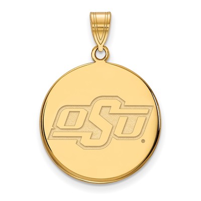 Sterling Silver Gold-plated LogoArt Oklahoma State University O-S-U Large Disc Pendant