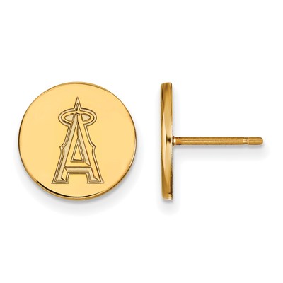 Sterling Silver Gold-plated MLB LogoArt Los Angeles Angels Small Disc Post Earrings