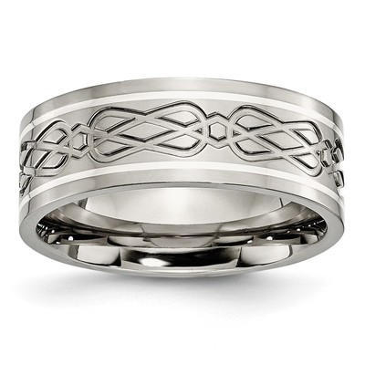 Chisel Titanium Polished with Sterling Silver Inlay Celtic Knot 8mm Flat Band