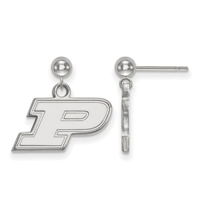 Sterling Silver Rhodium-plated LogoArt Purdue University Letter P Dangle Ball Post Earrings