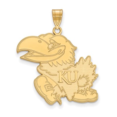 Sterling Silver Gold-plated LogoArt University of Kansas Jayhawk Extra Large Pendant