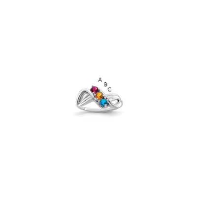 Sterling Silver Rhodium-plated Synthetic 3 Stone Mother's Ring