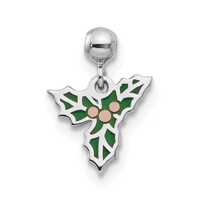 Mio Memento Sterling Silver Rhodium-plated Rose-tone Enamel Mistletoe Charm