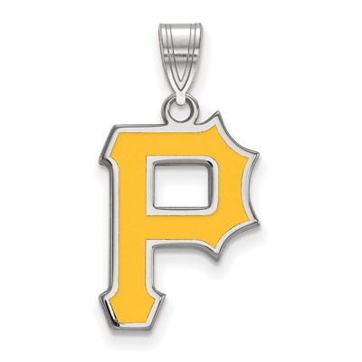 Sterling Silver Rhodium-plated MLB LogoArt Pittsburgh Pirates Letter P Large Enameled Pendant