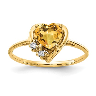 14k 6mm Heart Citrine A Diamond ring