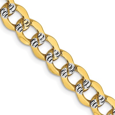 14K 20 inch 6.75mm Semi-Solid with Rhodium Pav? Curb with Lobster Clasp Chain