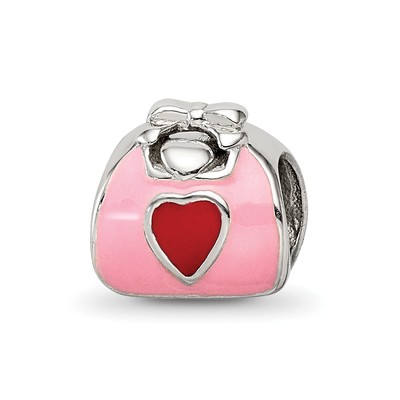 Sterling Silver Reflections Pink/Red Enameled Purse Bead