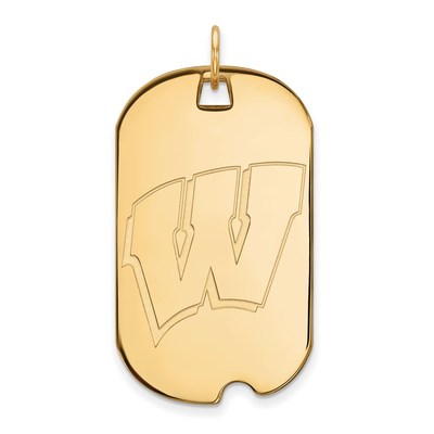 10k Gold LogoArt University of Wisconsin Letter W Large Dog Tag Pendant