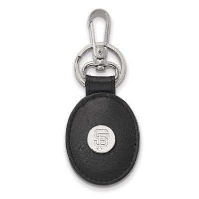 SS Rhodium-plated MLB LogoArt San Francisco Giants Black Leather Key Chain