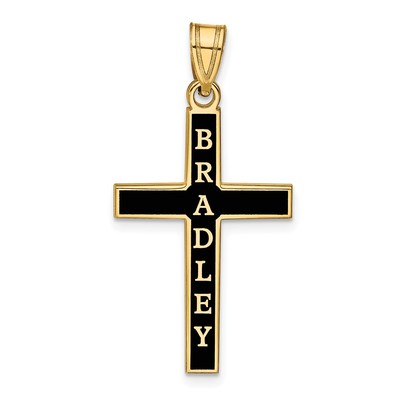 10k Yellow Gold Epoxy Cross with Name Pendant